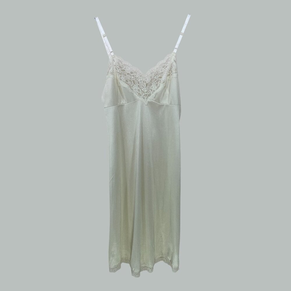 Vintage Cira Slip Gown Lace Lingerie‎ Nylon Ivory Fits Like XS Union Made in USA